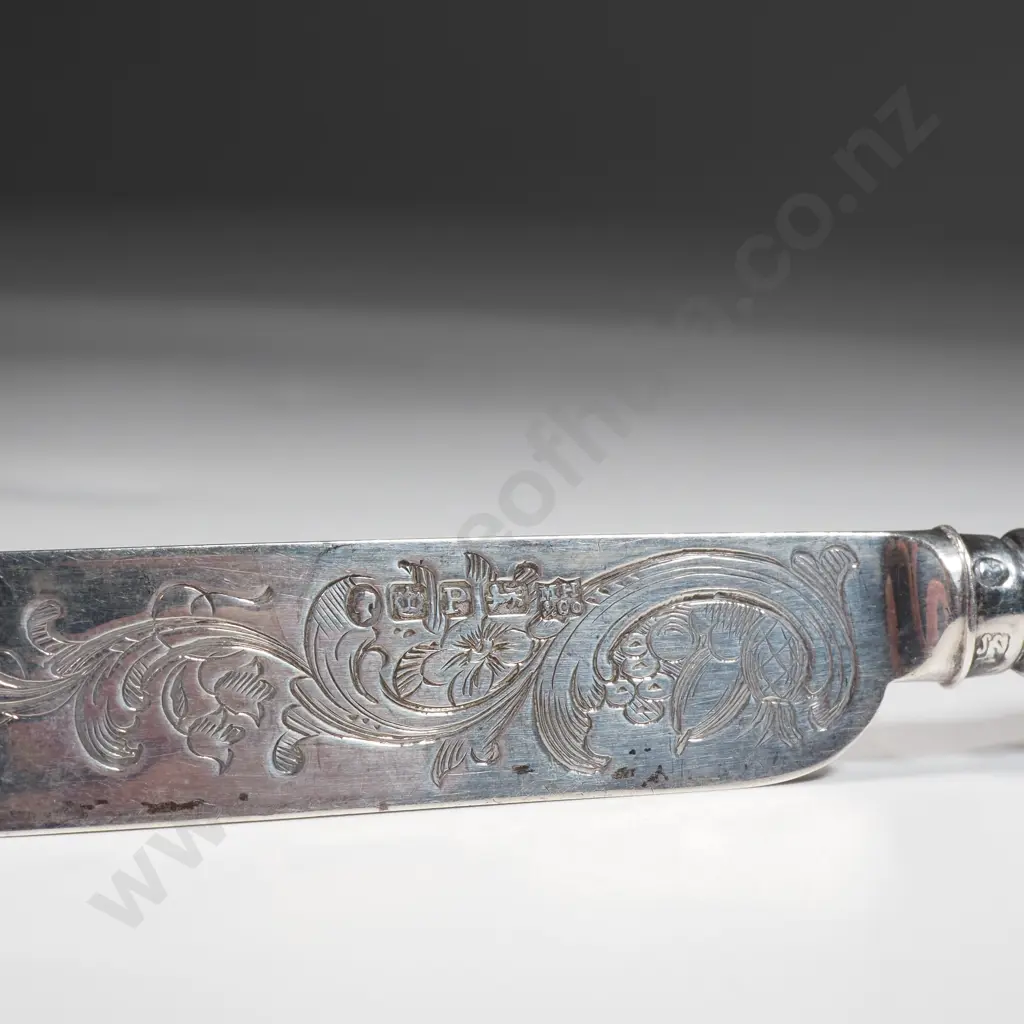 Sterling Silver Fruit Knife With Scroll Handle & Engraved Blade  Image 1++
