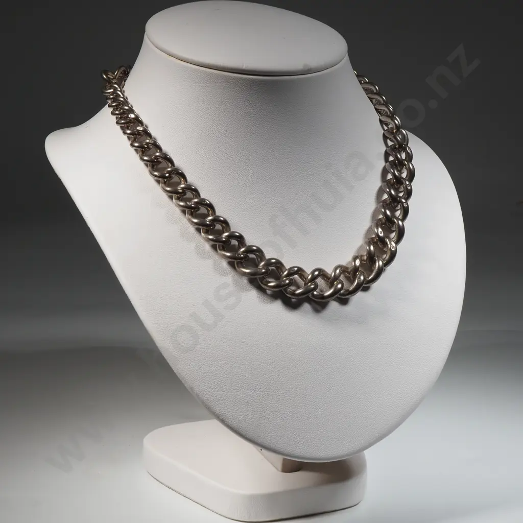 Heavy Sterling Silver Graduated Chain Link Necklace. Each Link Stamped Image 1++