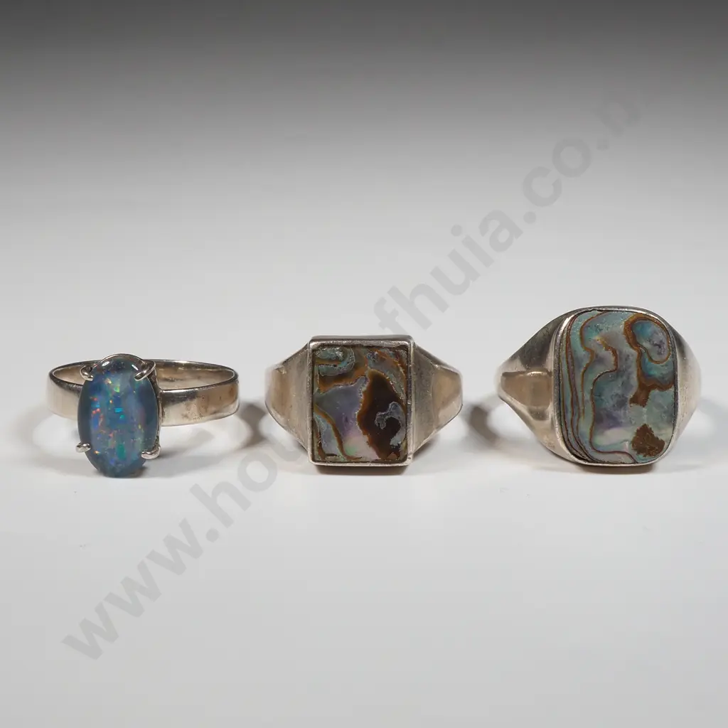 Two Sterling Silver & Paua Shell Men's Rings & A Sterling Silver & Opal Ring  Image 1++