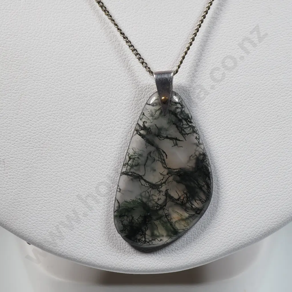 Mossy Agate Pendant on Chain Image 1++