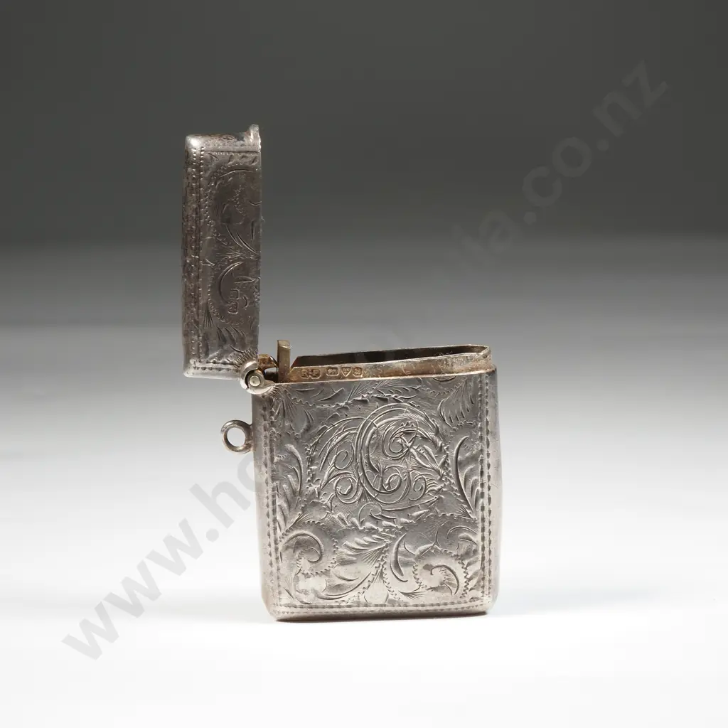 Sterling Silver Vesta Box With Allover Scroll Decoration Image 1++