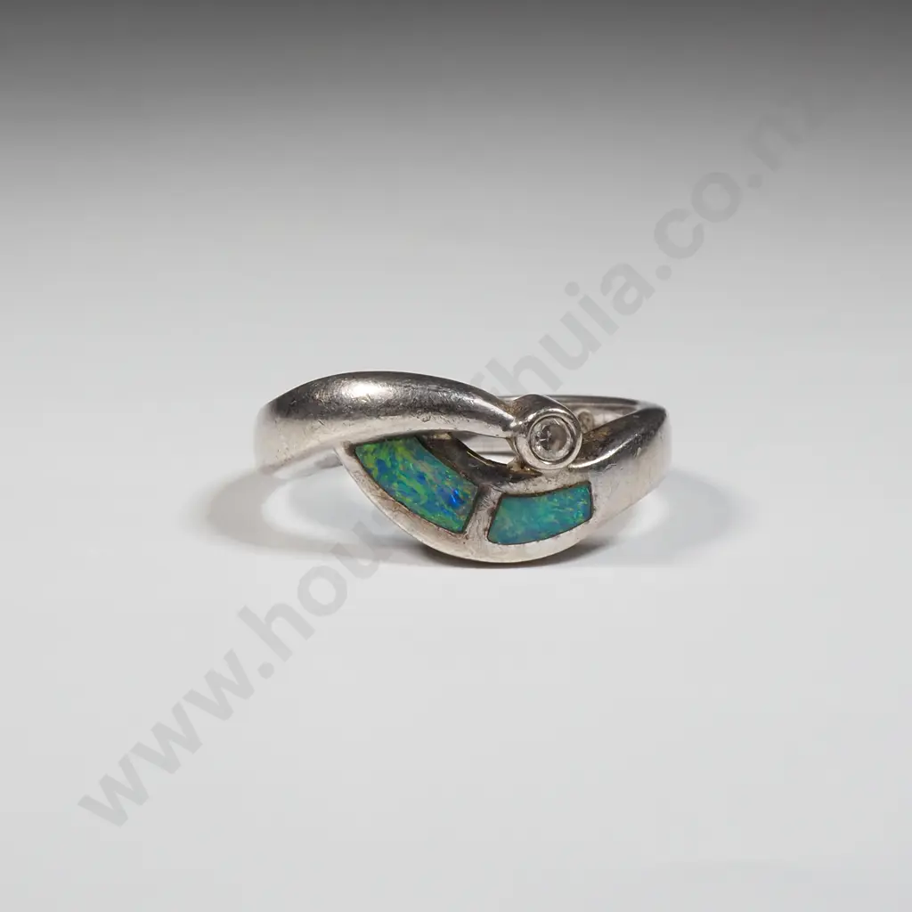 Sterling Silver Enamel & White Stone Ring Image 1++