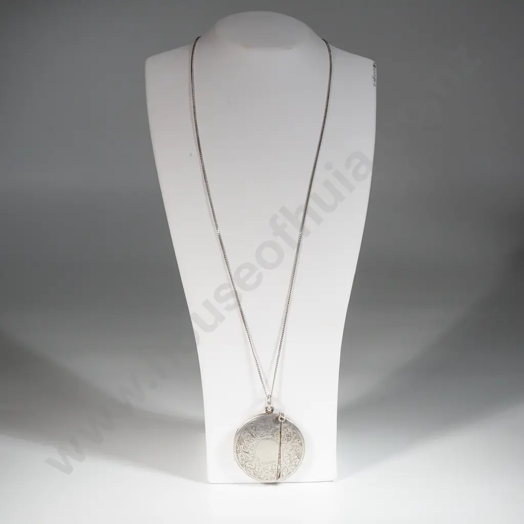 Sterling Silver Round Vesta on Sterling Chain Image 1++