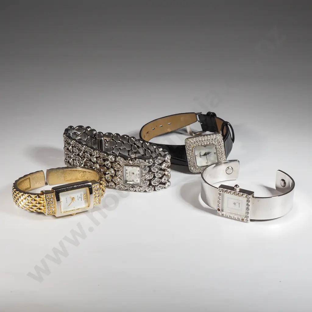 Four Quartz  Costume Jewellery Watches with White Stones  Image 1++
