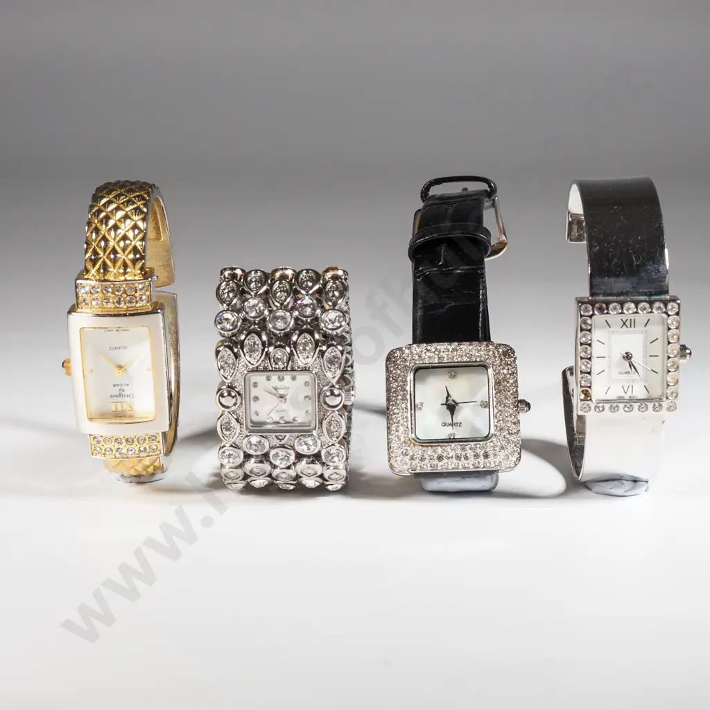 Four Quartz  Costume Jewellery Watches with White Stones  Image 1++
