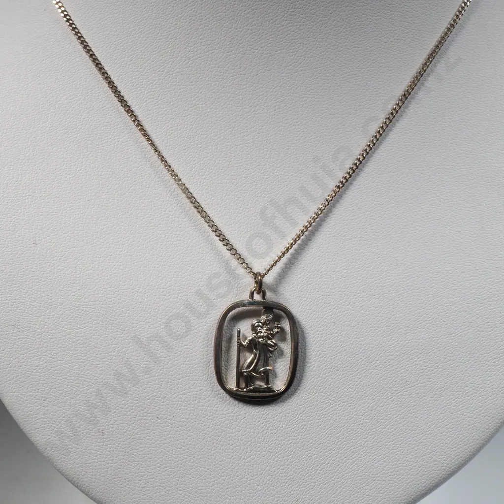 Sterling Silver St Christopher In Rectangular Frame  With Chain  Image 1++