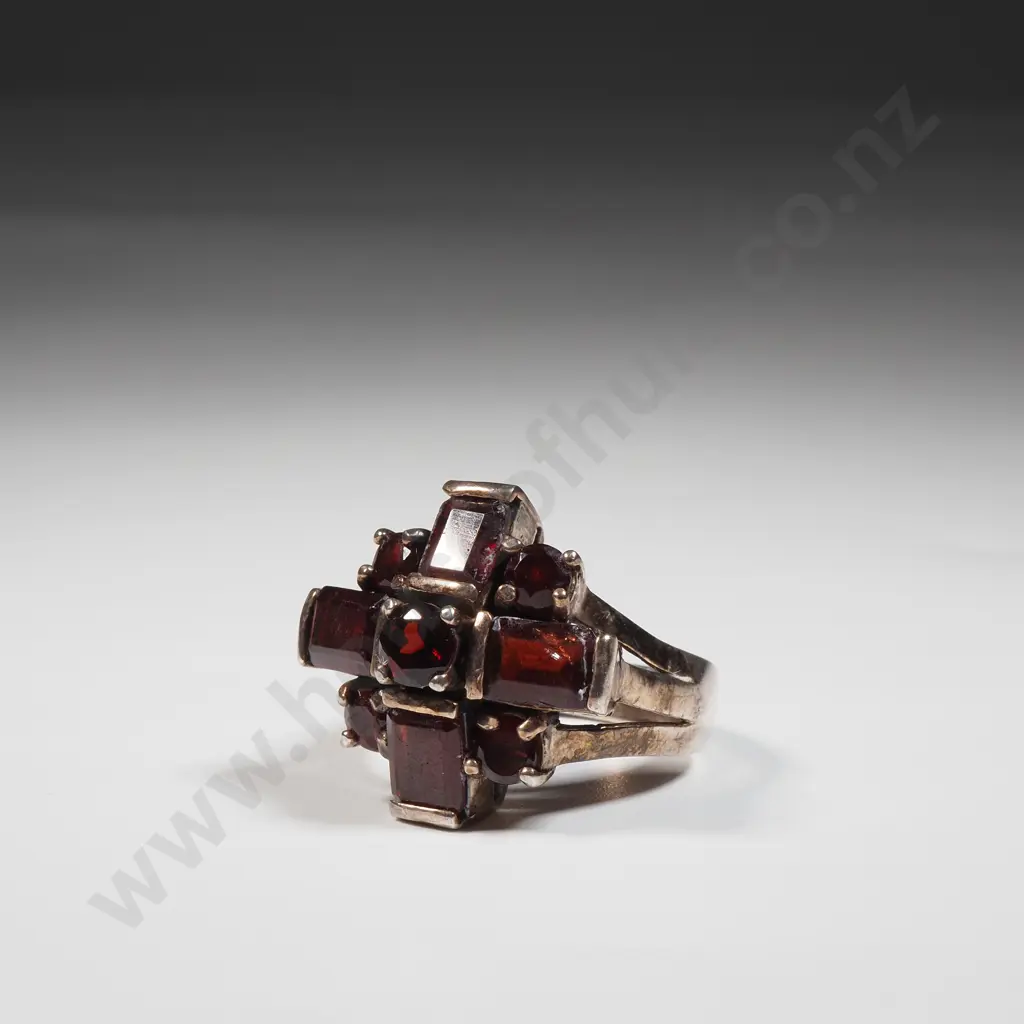 Sterling Silver & Red Stone Ring Image 1++
