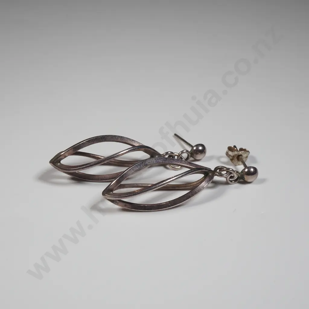 Pair of Sterling Silver Double Twist Pendant Earrings  Image 1++