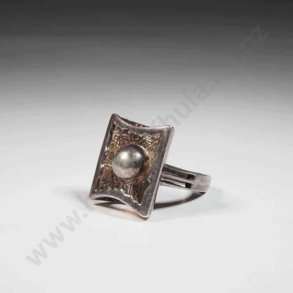 Modernist  Sterling Silver Ring With An Internal Spherical Orb Image 1++