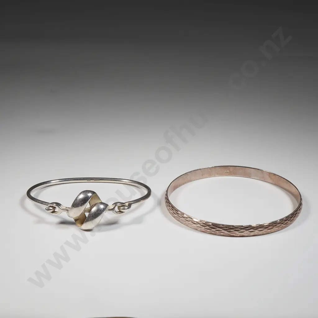 Sterling Silver Bangle With Textured Finish & Sterling Silver Knot Bangle/Bracelet Image 1++