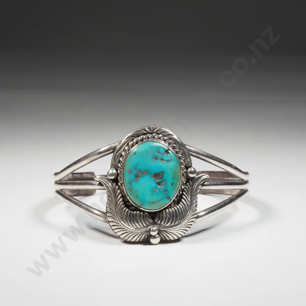Native American Navajo Sterling Silver & Turquoise Cuff Bracelet  Image 1++