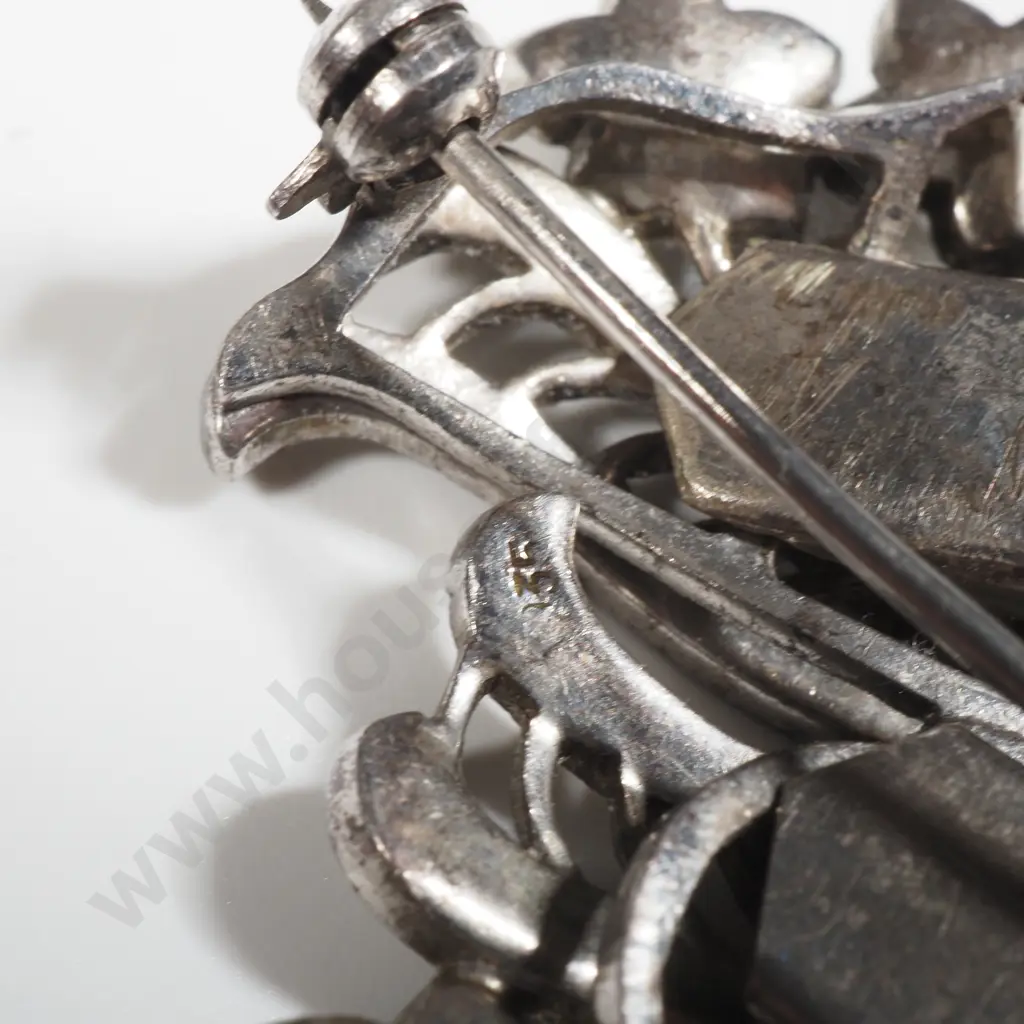 Vintage Sterling Silver & Marcasite Brooch/ Clip Image 1++