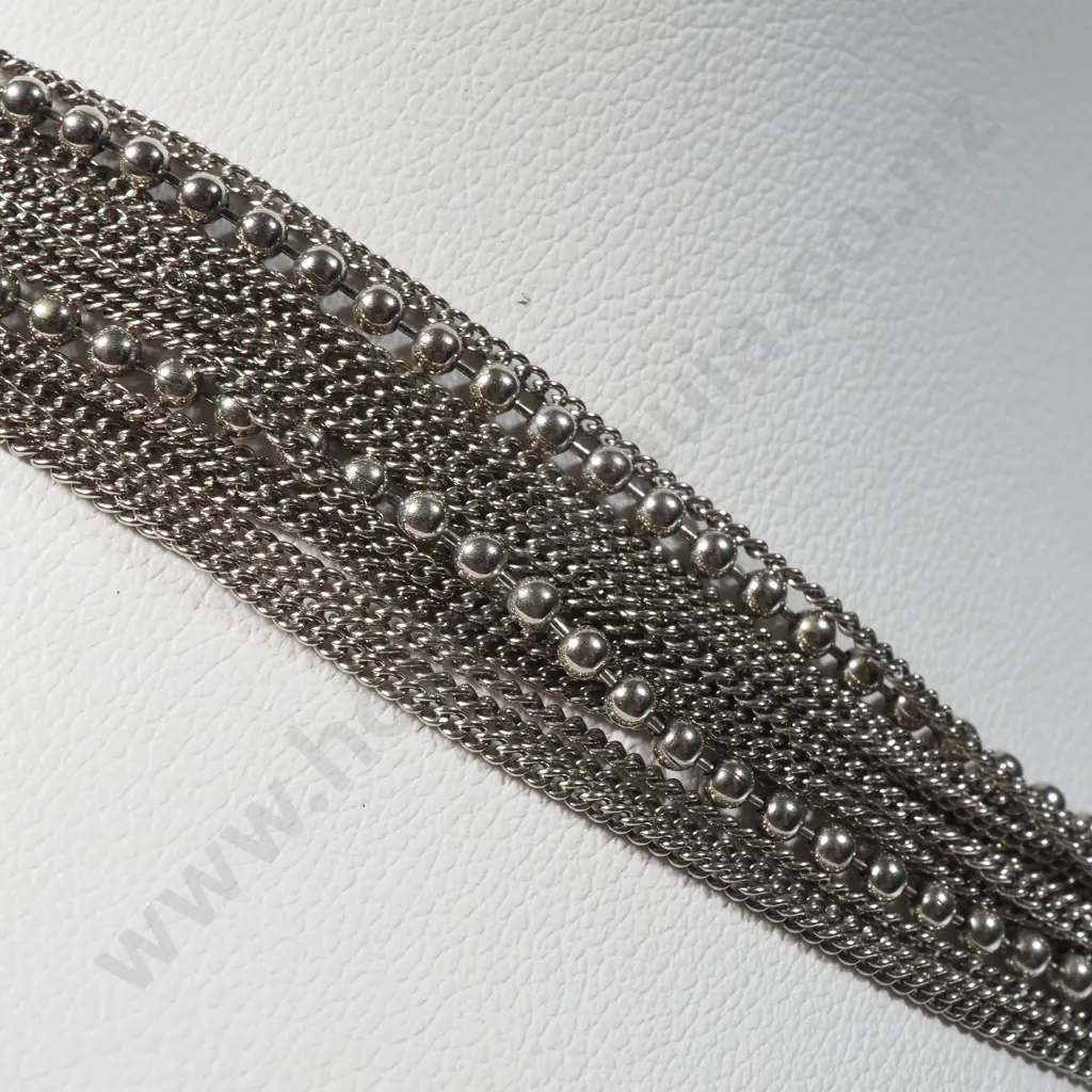 Multi Strand Sterling Silver Chain Necklace with Bead & Chain Link  Image 1++