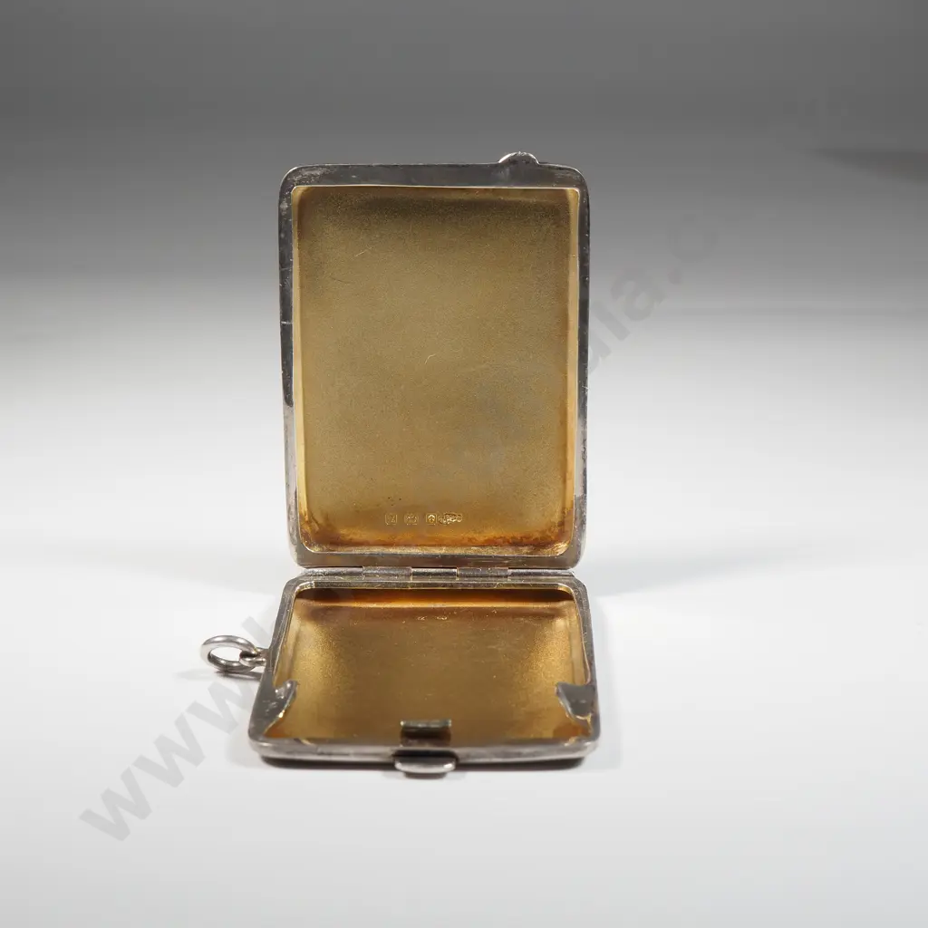 Small Sterling Silver Engine Turned Case With Engine Turn Decoration & Gilt Interior with Ring Suspension Image 1++