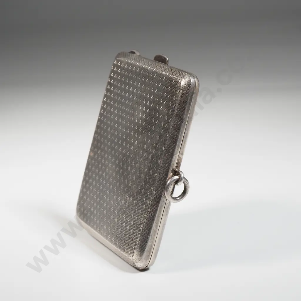 Small Sterling Silver Engine Turned Case With Engine Turn Decoration & Gilt Interior with Ring Suspension Image 1++