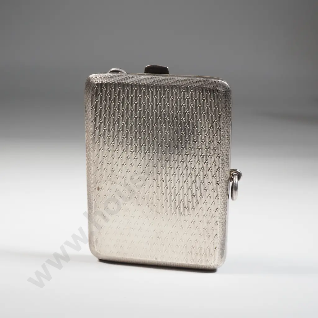 Small Sterling Silver Engine Turned Case With Engine Turn Decoration & Gilt Interior with Ring Suspension Image 1++