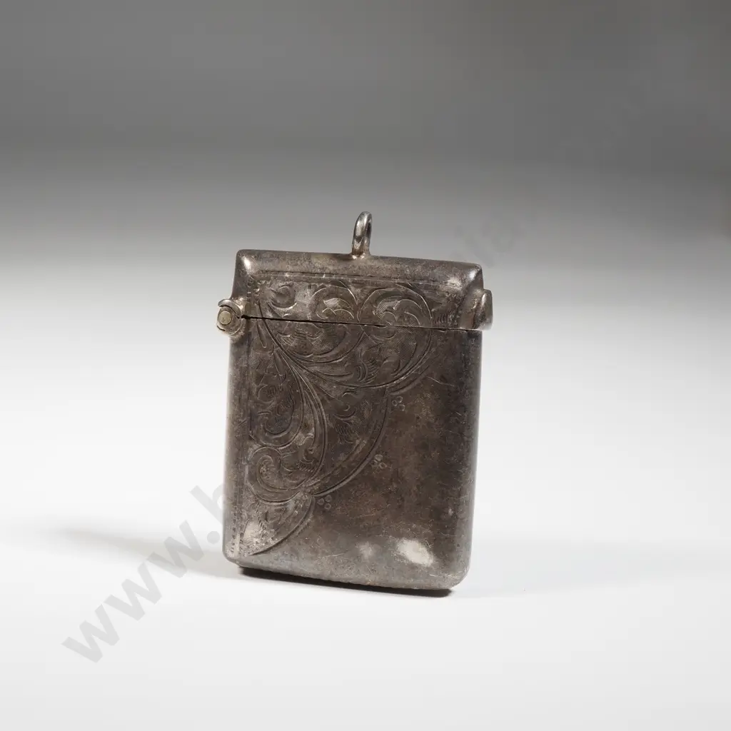 Sterling Silver Vesta Box With Half Body Scroll Decoration. No Inscription & Ring  to Vesta Top Image 1++