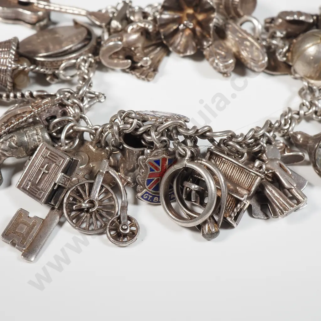 Heavy Sterling Silver Charm Bracelet with Many Vintage  Charms Image 1++