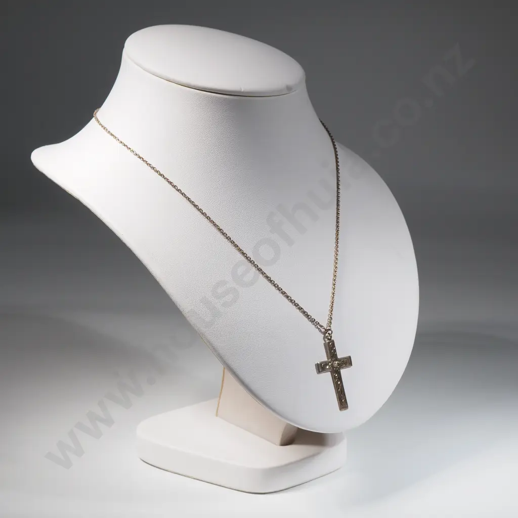 Engraved Sterling Silver Cross With Chain  Image 1++