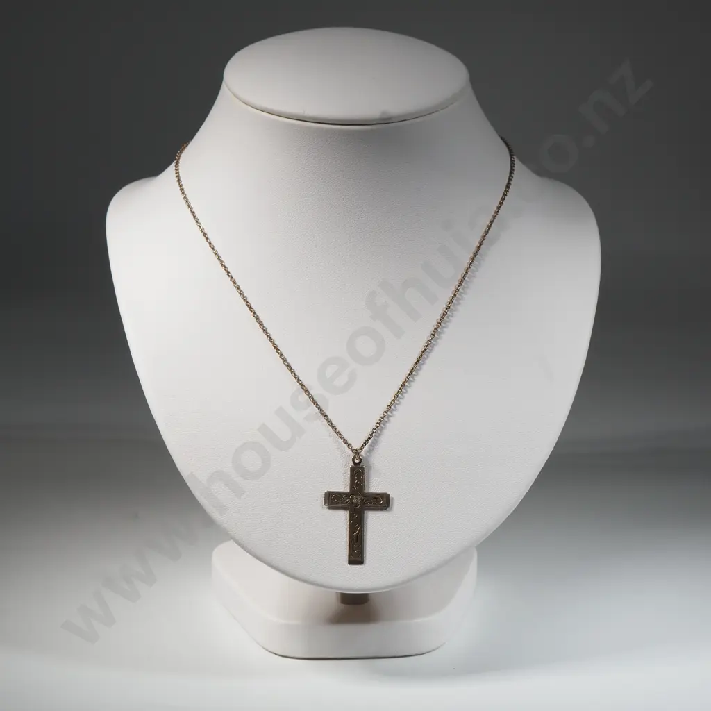 Engraved Sterling Silver Cross With Chain  Image 1++