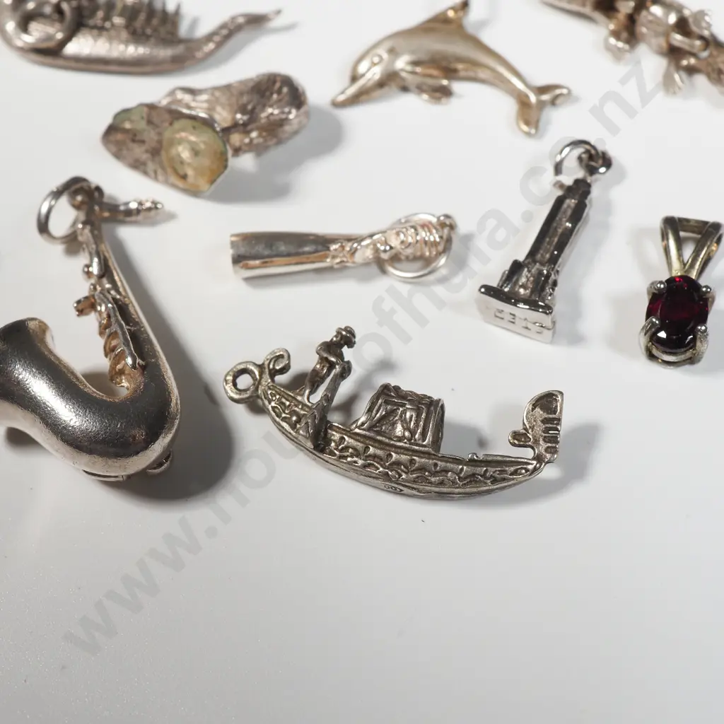Twelve Sterling Silver Charms Including a Large Trumpet Image 1++