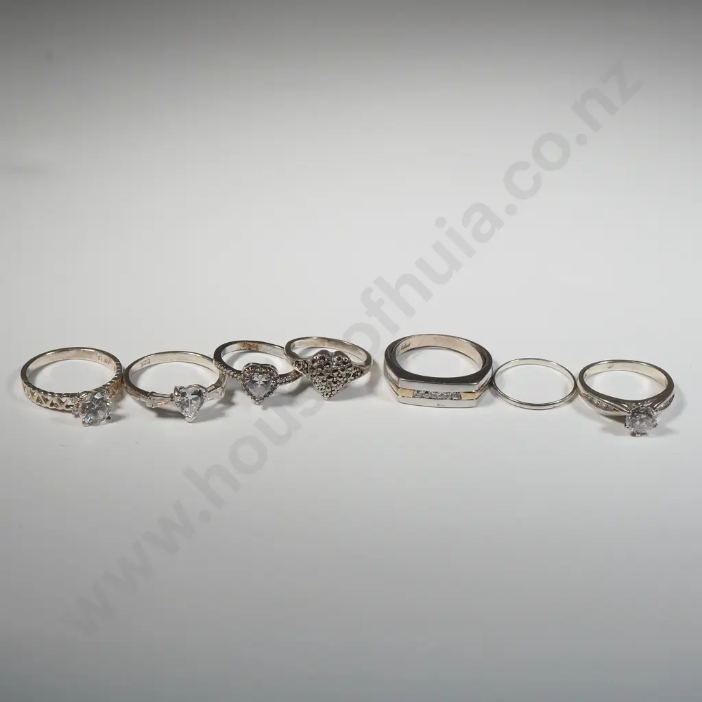 Six Sterling Silver White Stone Rings & Two Sterling Silver Bands Image 1++