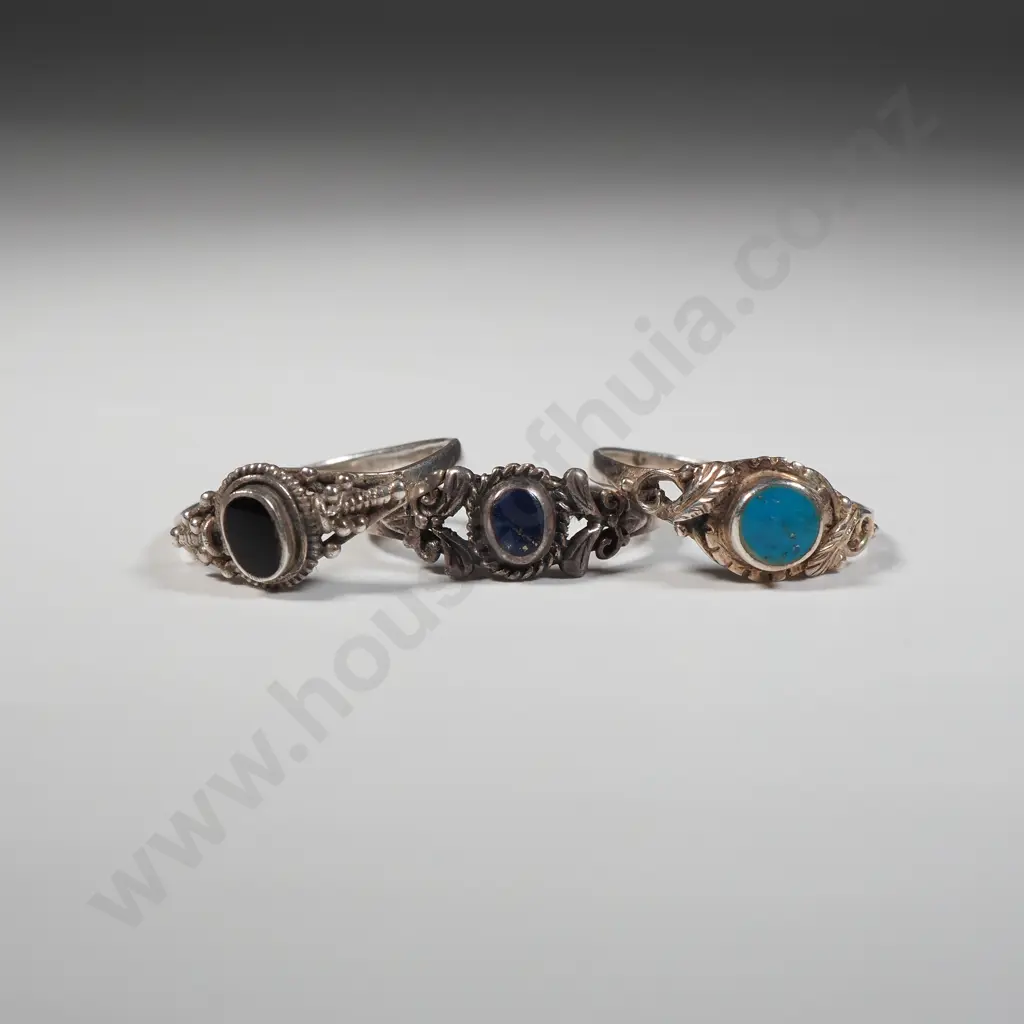 Three Sterling Silver Rings Each With A Single Coloured Stone. Image 1++