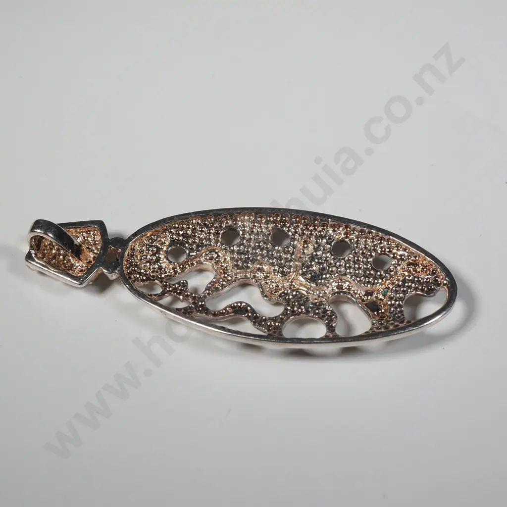 Sterling Silver Oval Pendant with Organic Abstract Design Image 1++