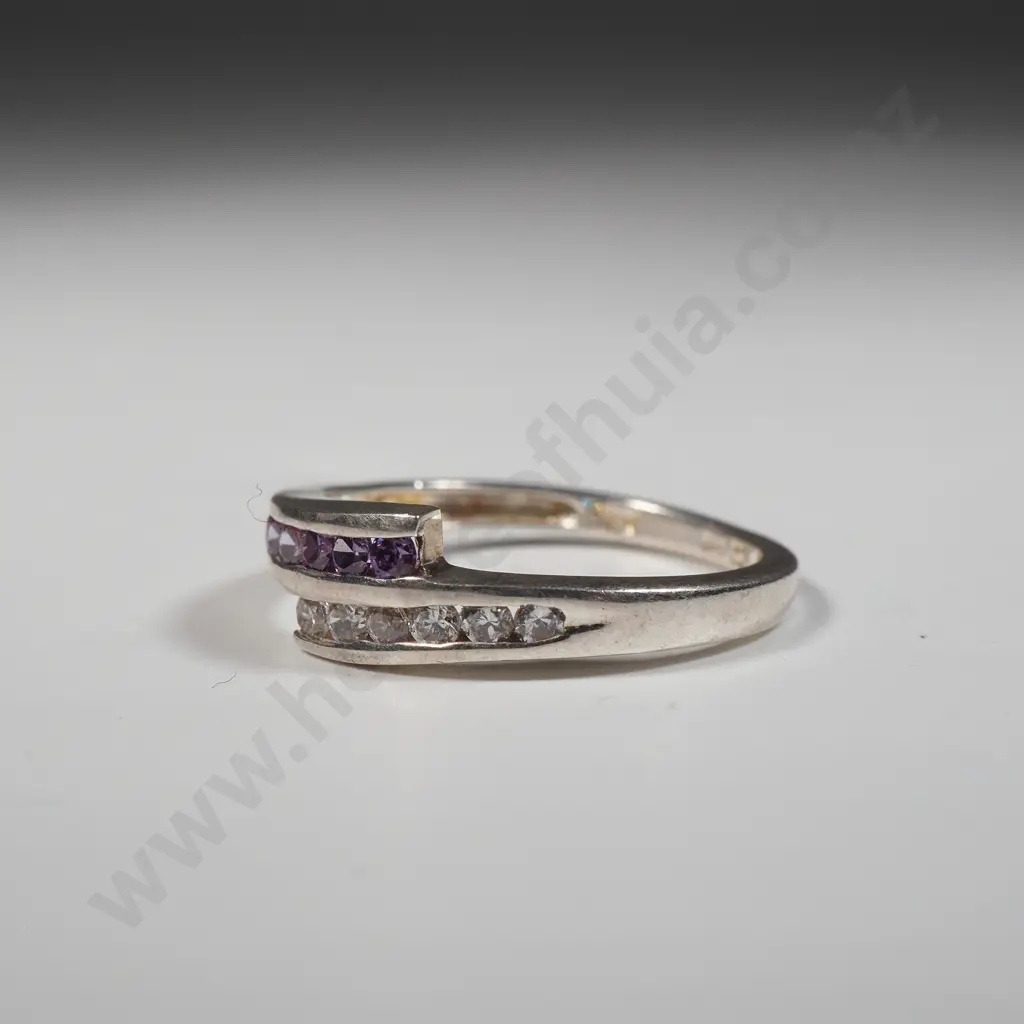 Sterling Silver White & Purple Stone Ring Image 1++