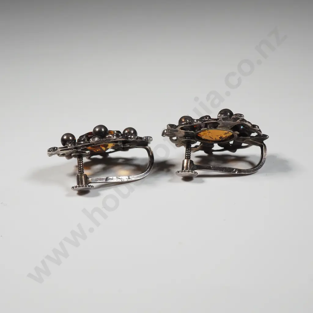 Sterling Silver & Amber Ring & Screw Earrings Image 1++
