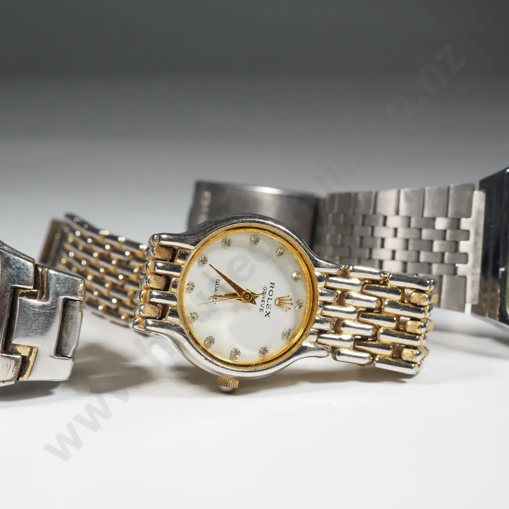 Three Watches Including A  Ladies Rolex Copy Watch, A Lorus Ladies Watch & Mens Casio Digital Watch Image 1++