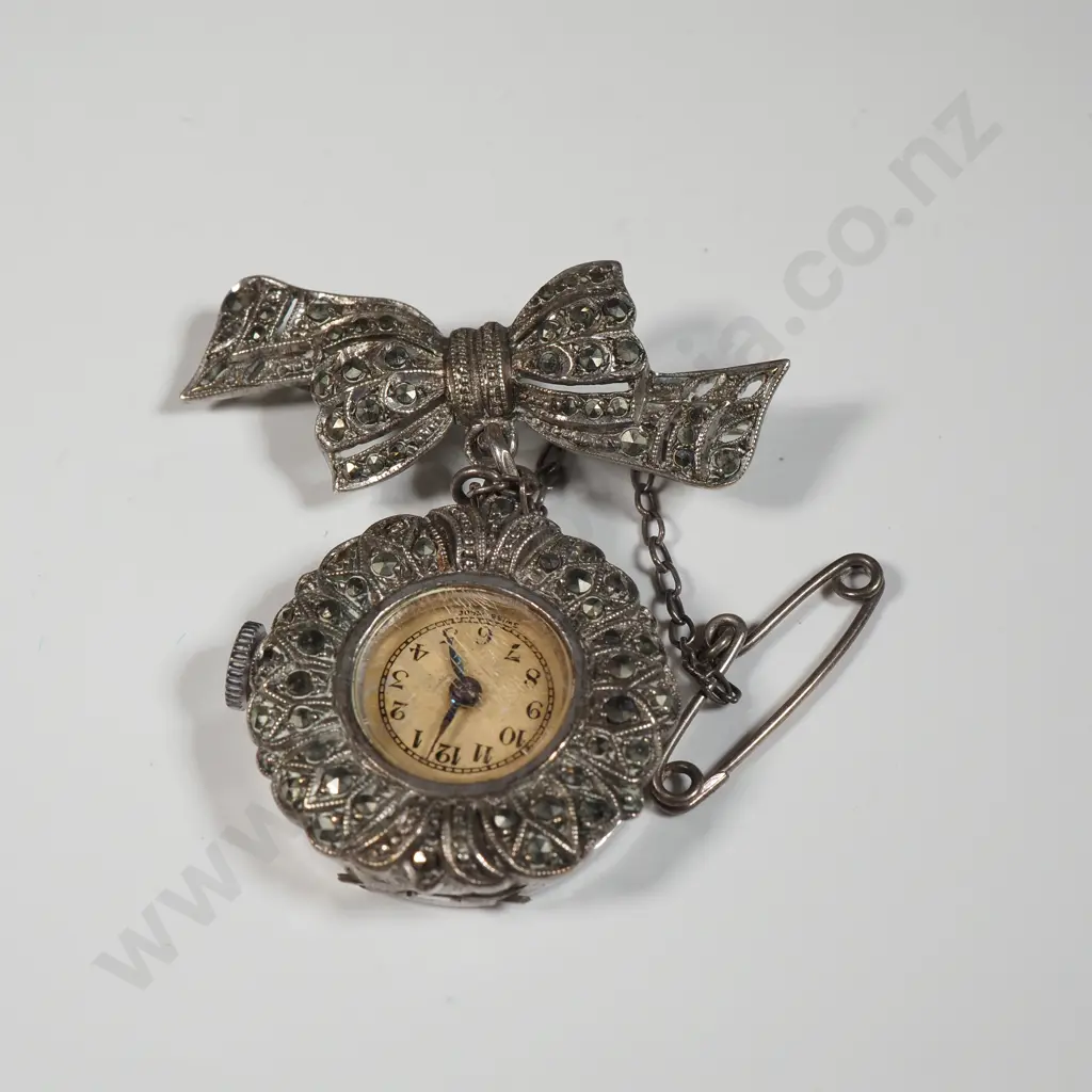 Three Watches, A Marcasite Fob Watch & Alarm Clock.A/F Image 1++