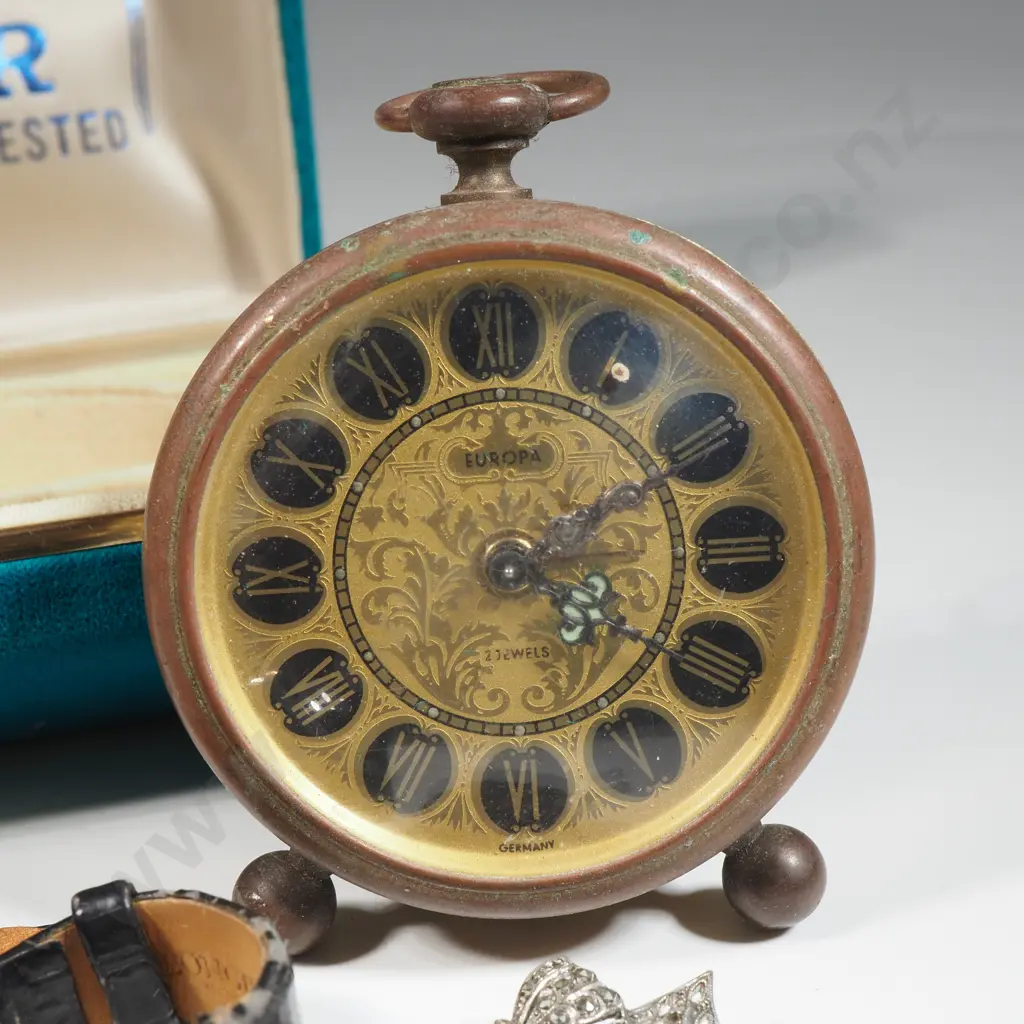 Three Watches, A Marcasite Fob Watch & Alarm Clock.A/F Image 1++