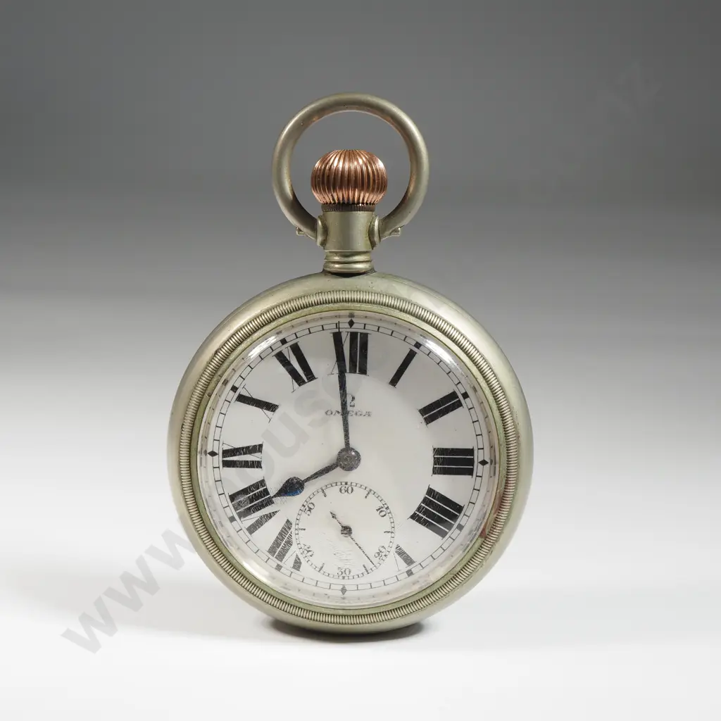 Omega Half Hunter Vintage Pocket Watch With Porcelain Dial & Blue Steel Hands Image 1++