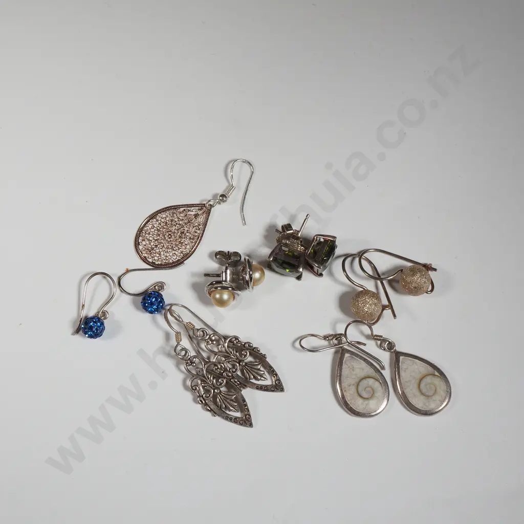 Seven Pairs of Sterling Silver Earrings.  Image 1++