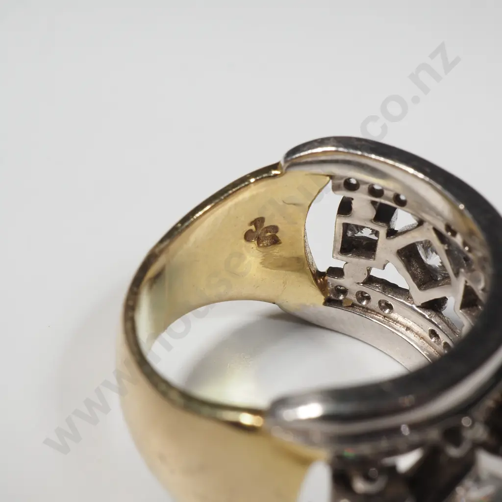 9ct White & Yellow Gold Clear Gem Ring Image 1++