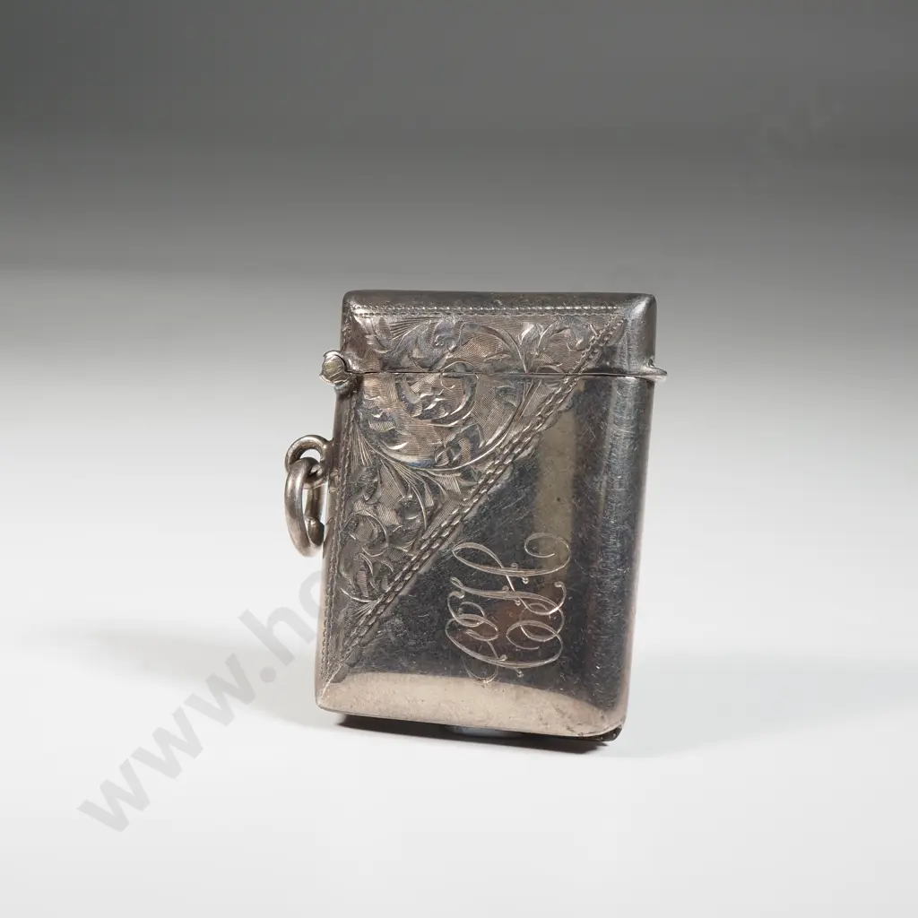 Sterling silver Vesta Case With Engraving. Initialled CH Image 1++