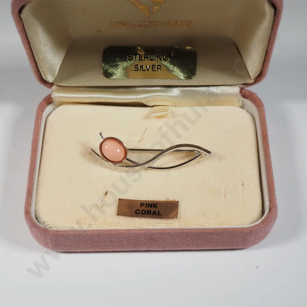 Boxed Sterling Silver & Pink Coral Brooch. Image 1++