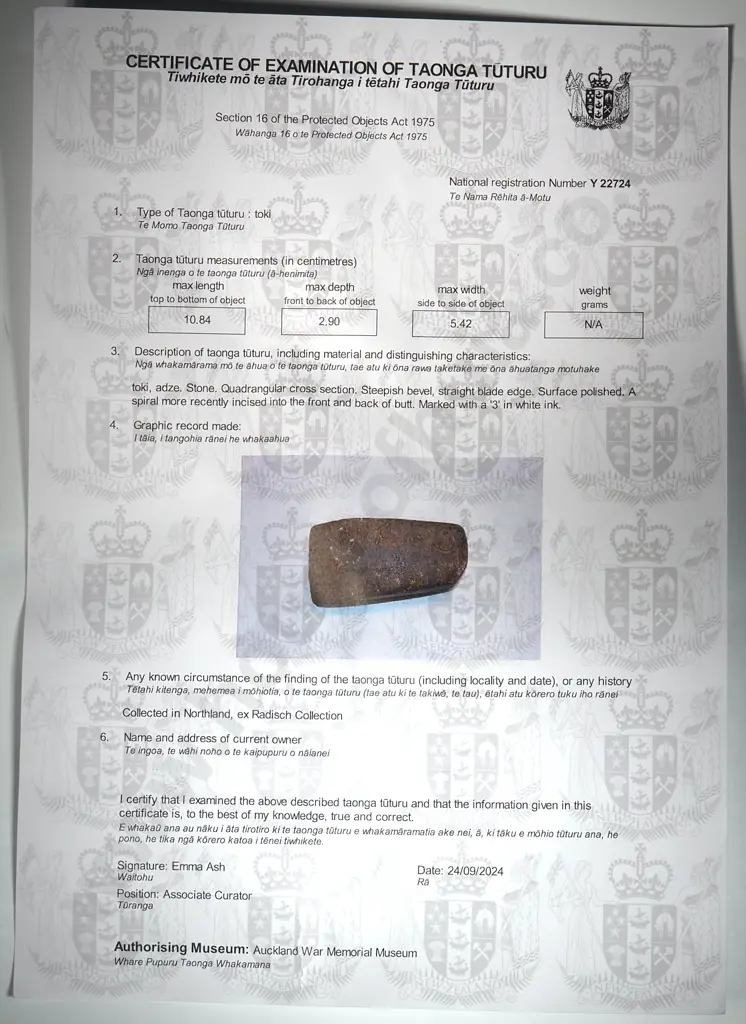 Pre-European Stone Toki - Collected in Northland, ex Radisch Collection Y22724 Image 1++