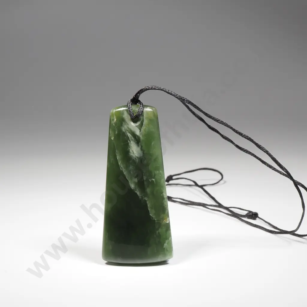 Hand-Carved Kawakawa Greenstone Pendant on a Twisted Cord, Arahura River Sourced Image 1++