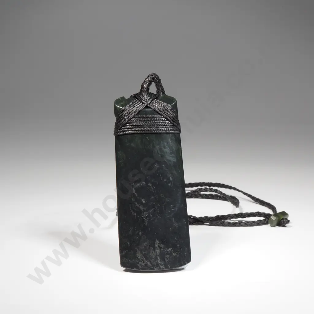 Large Greenstone Pendant w Cord Necklace Image 1++