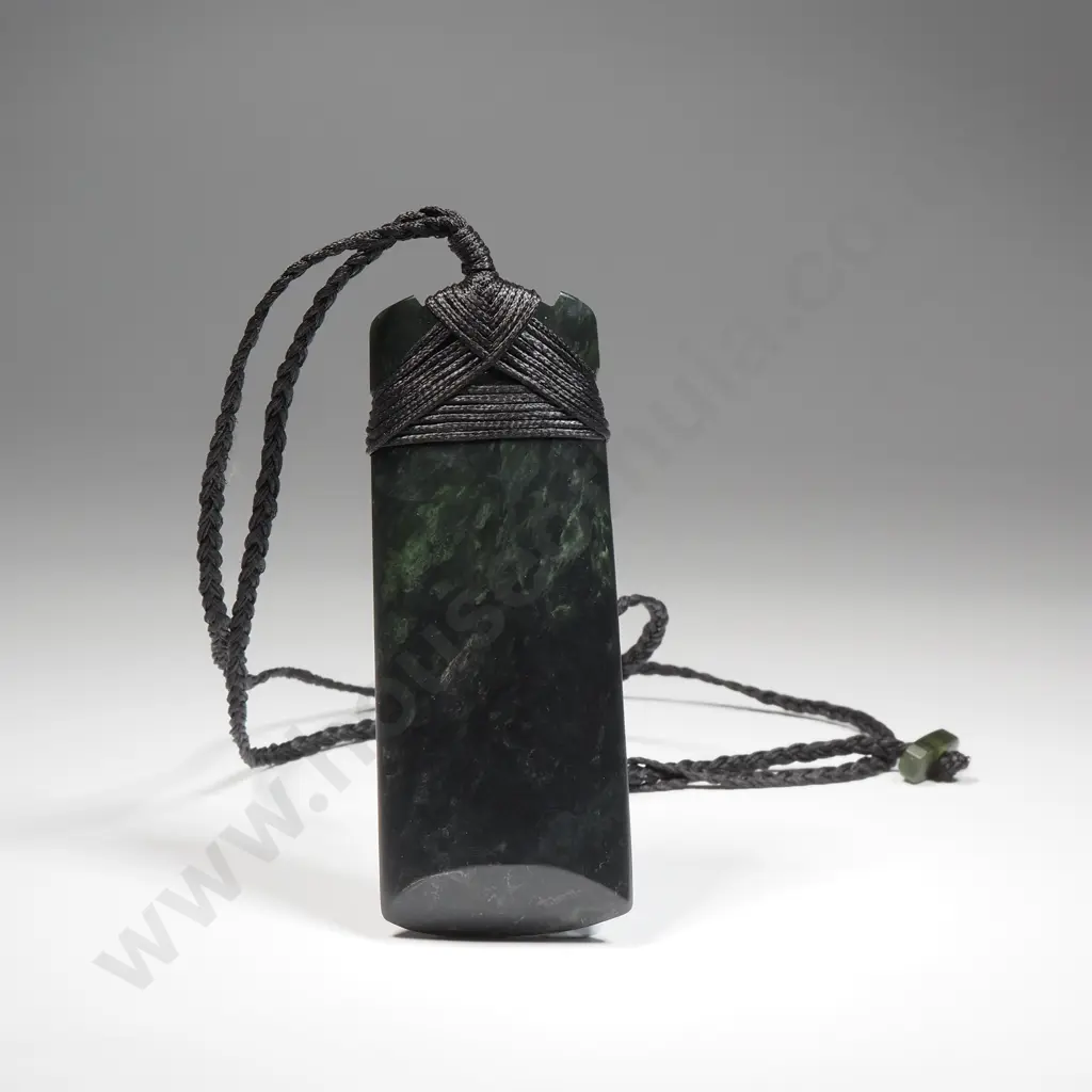Large Greenstone Pendant w Cord Necklace Image 1++