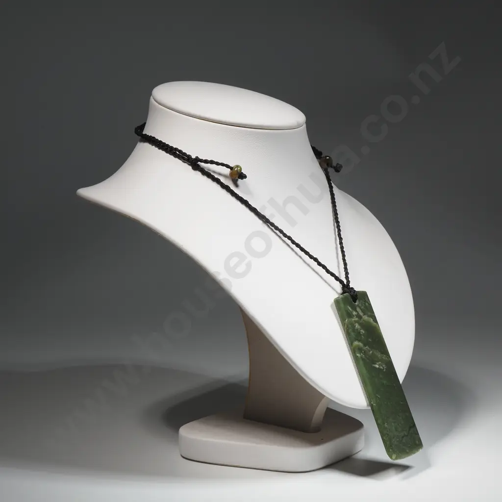 Kawakawa Greenstone Pendant on Twisted Cord, Arahura River Sourced Image 1++