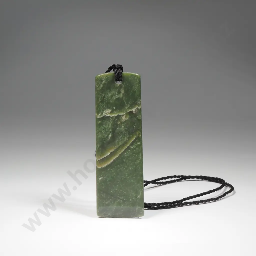 Kawakawa Greenstone Pendant on Twisted Cord, Arahura River Sourced Image 1++