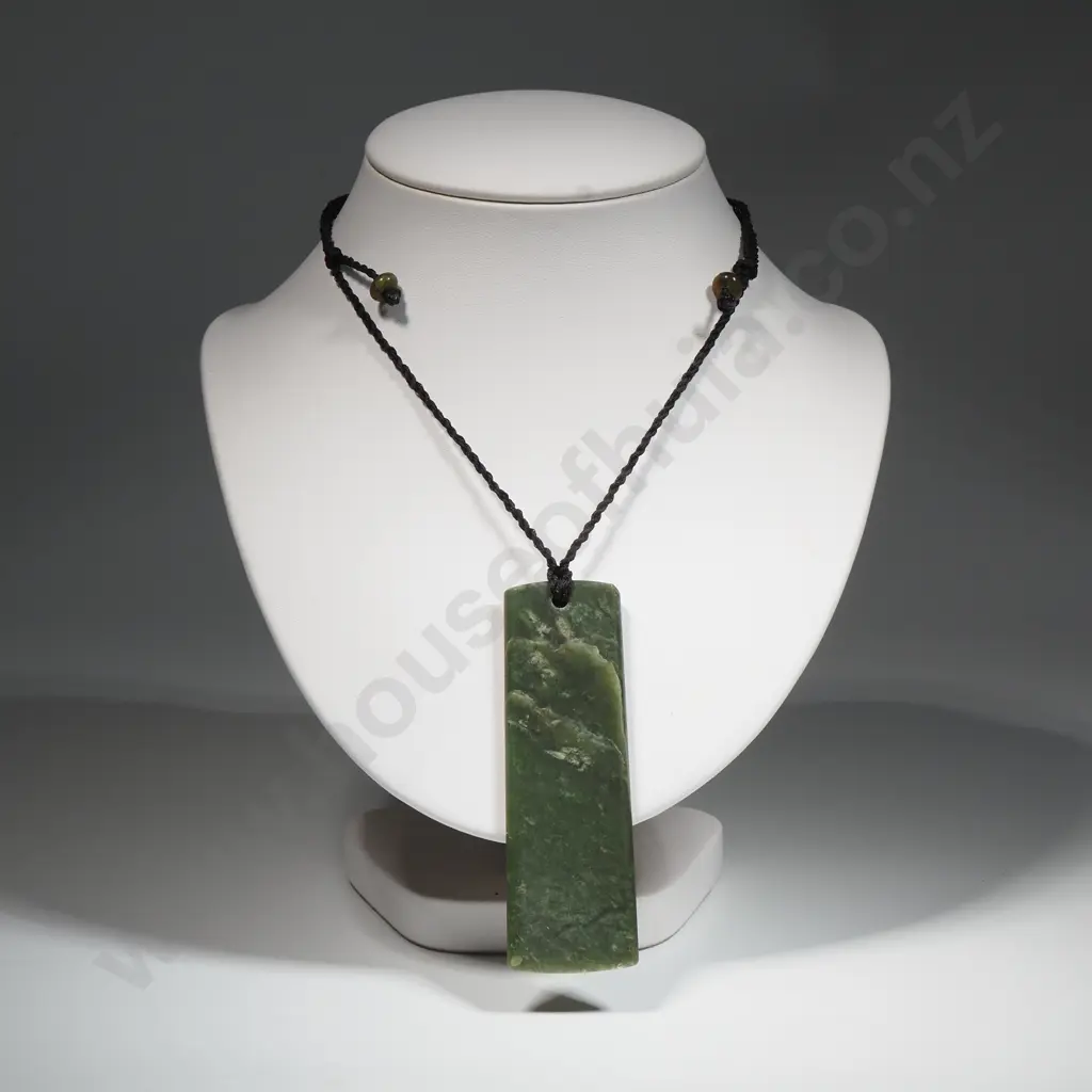 Kawakawa Greenstone Pendant on Twisted Cord, Arahura River Sourced Image 1++