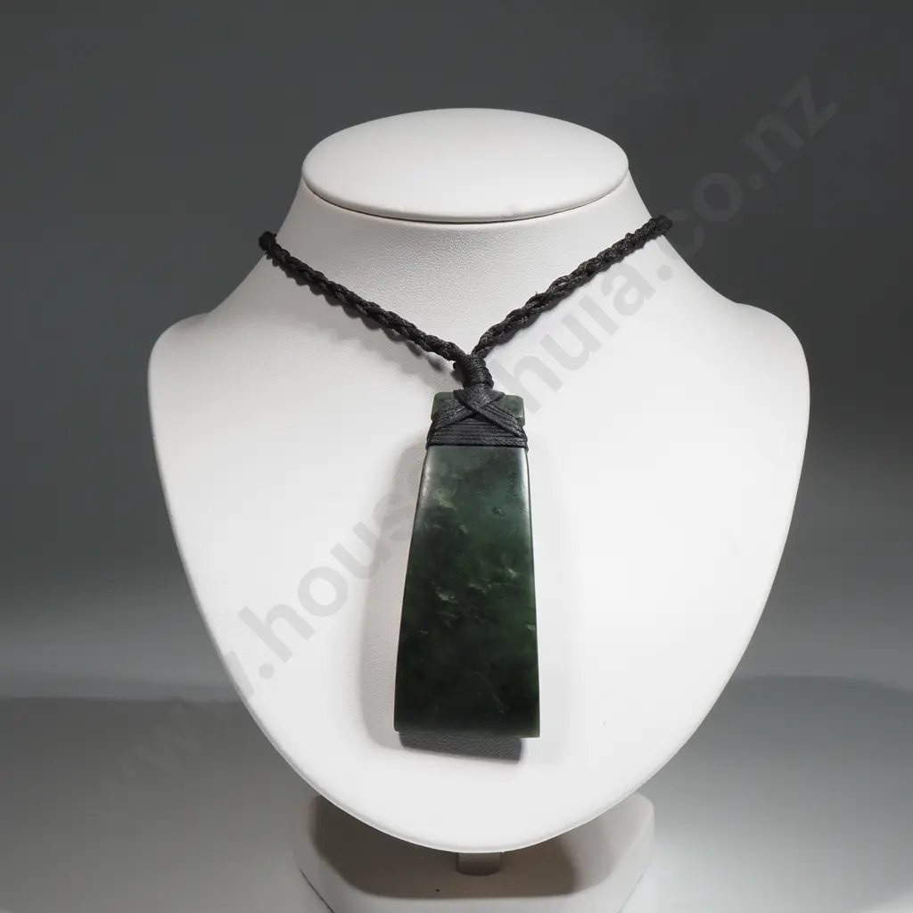 Greenstone Pendant w Plaited Cord Image 1++