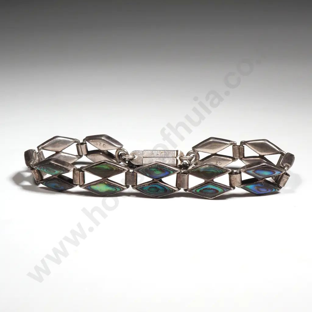 Vintage Sterling Silver & Paua Shell Gate Link Bracelet Image 1++