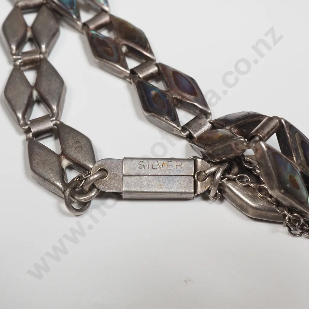 Vintage Sterling Silver & Paua Shell Gate Link Bracelet Image 1++