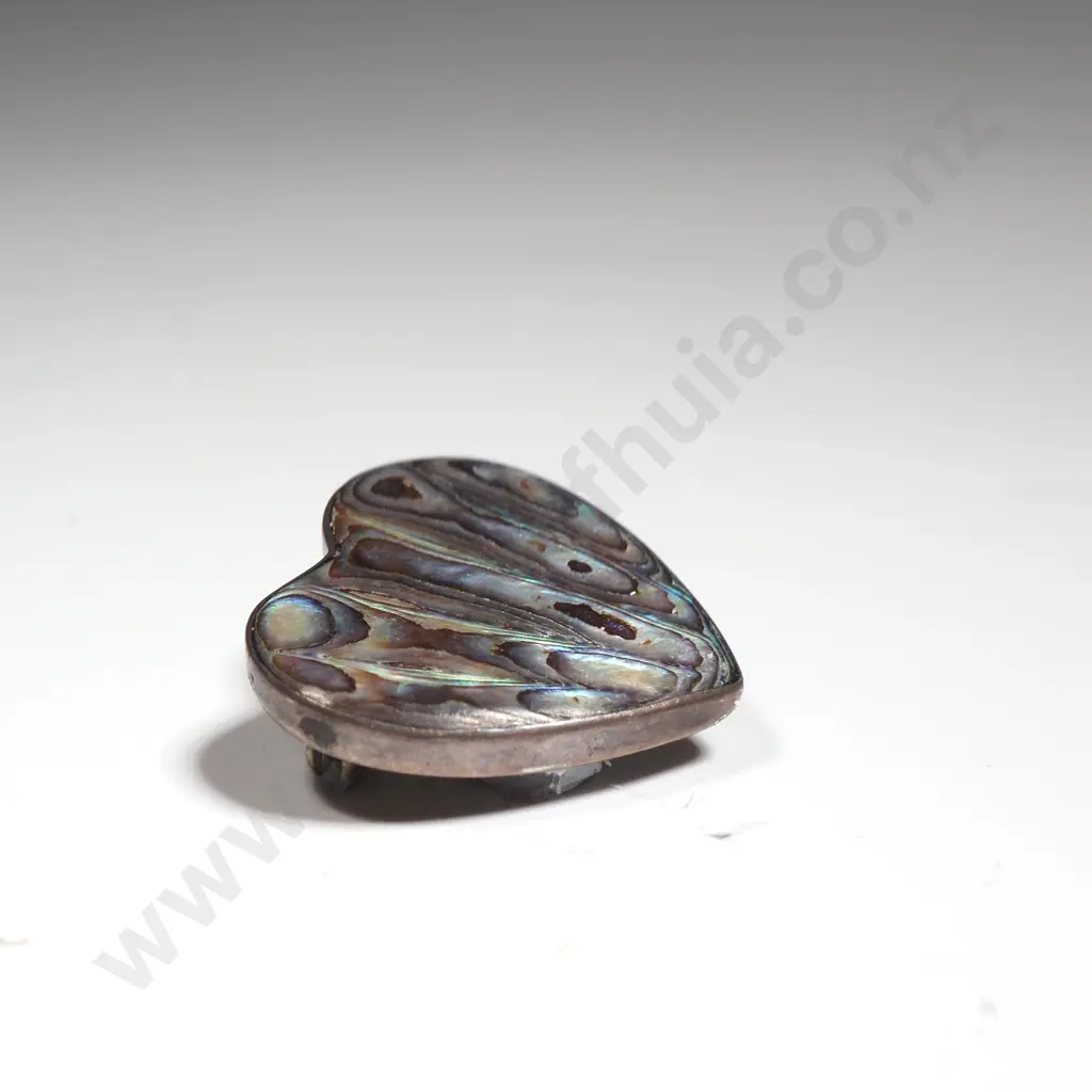 Vintage Sterling Silver & Paua Shell Bracelet, Earrings & Heart Shaped Brooch Image 1++