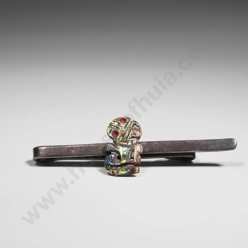 Sterling Silver Tie Pin & Applied Paua Shell Tiki  Image 1++